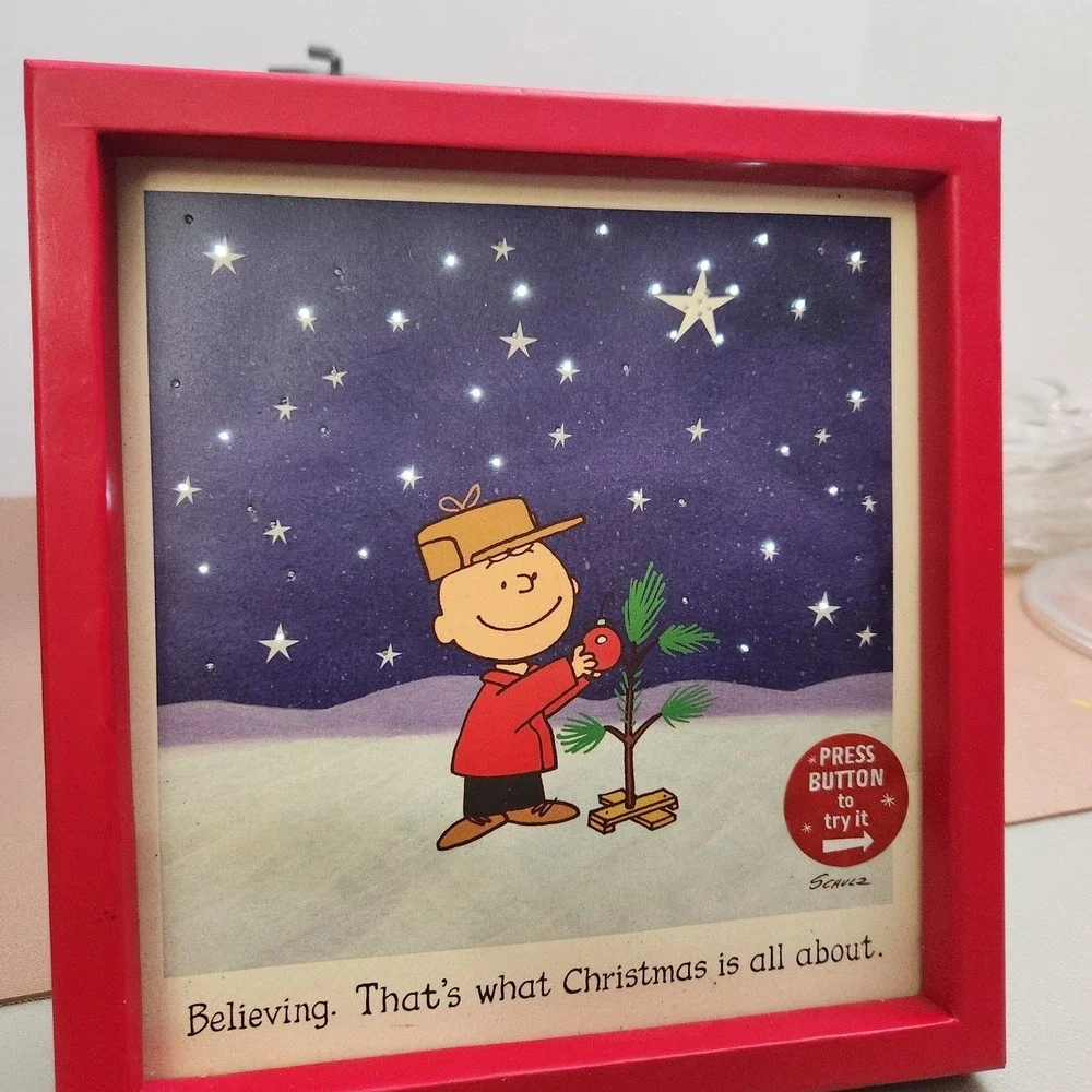 Hallmark Peanuts Light Up Fiber Optic Print Picture Charlie Brown Christmas